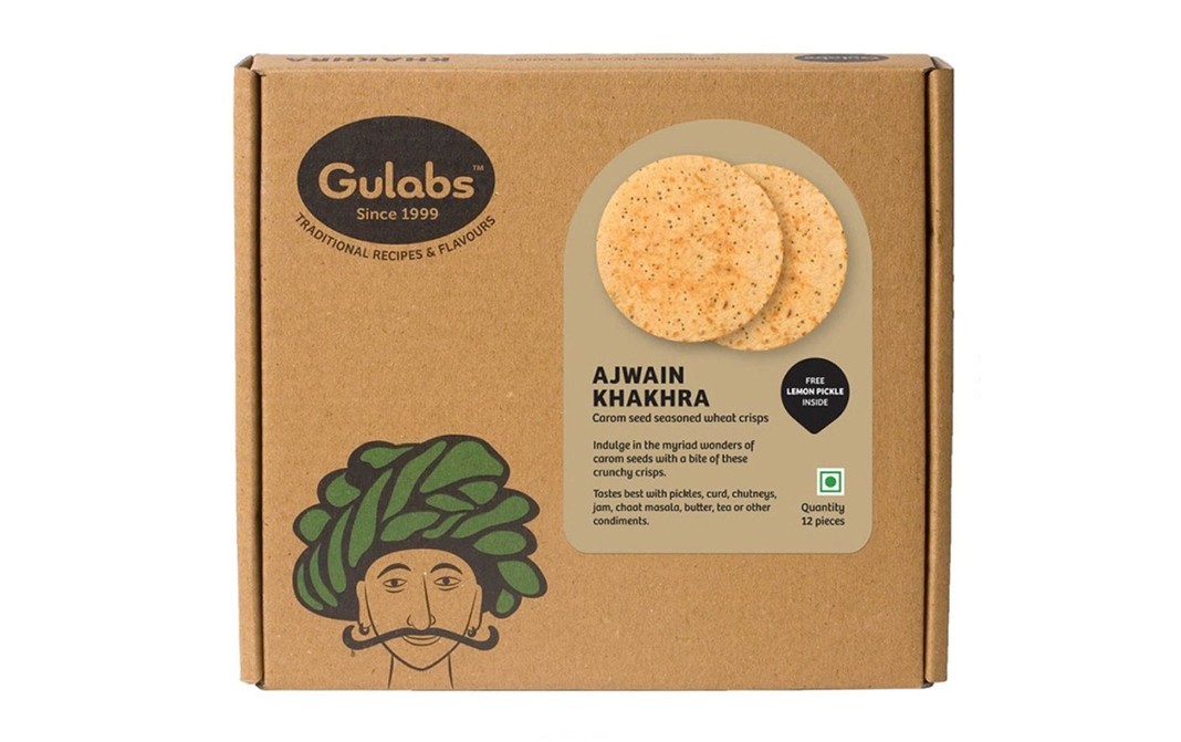 Gulabs Ajwain Khakhra Carom Seed Seasoned Wheat Crisps   Box  12 pcs